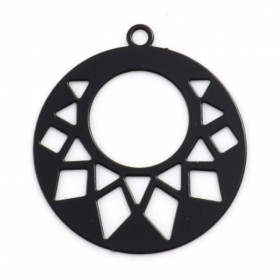 PS11759843 PAX 10 Estampes, pendentif, connecteur filigrane, Cercle Art Deco 20 mm, coloris Noir