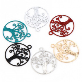 PS11759849 PAX 20 Estampes, pendentif, Arbre dans Cercle 14 mm, coloris Noir