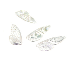 AE117189 Lot de 4 Estampes pendentif filigrane Aile d' insecte 20mm cuivre coloris Argent Vif