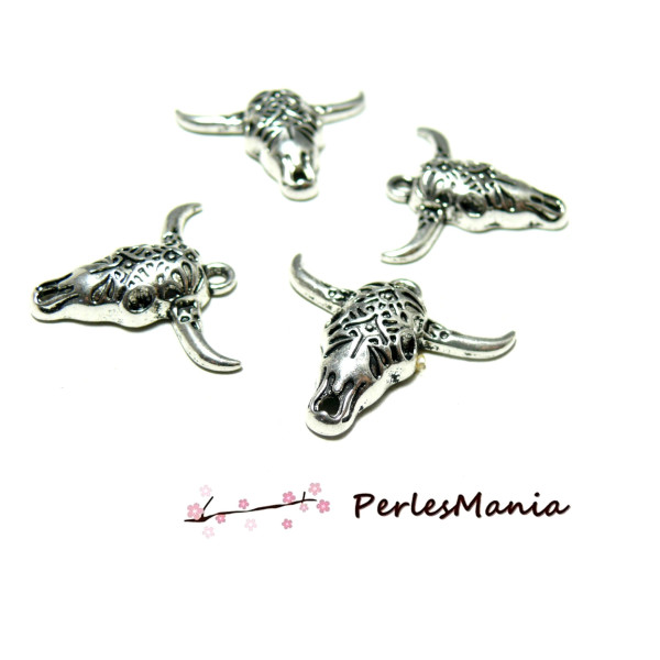 Pendentifs Tête de Vache 29mm – Métal Argent Antique