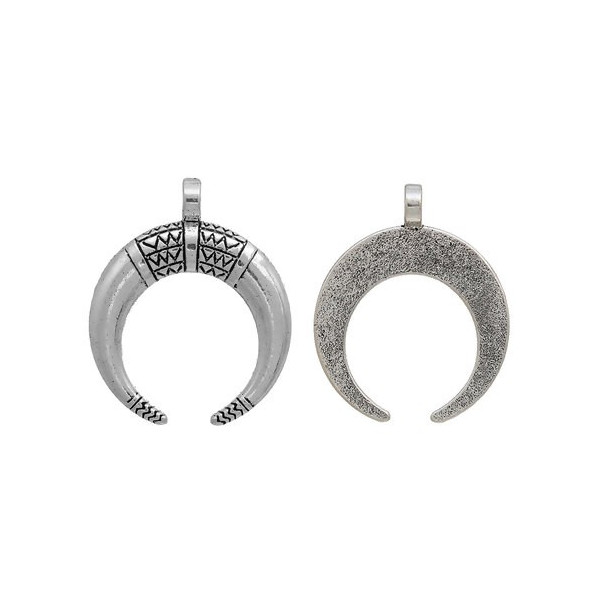 Pendentifs Grande Corne de Buffle Cheyenne Croissant – Métal Argent Antique