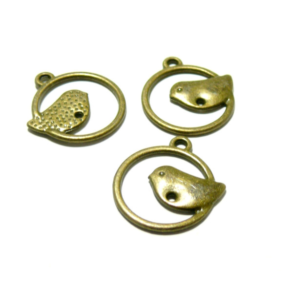 Pendentifs Breloques Oiseau sur Perchoir Métal Bronze