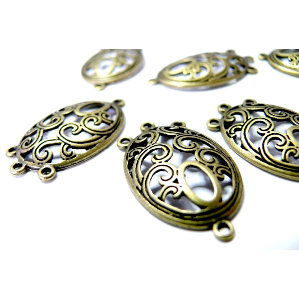 Ref A1447 PAX 5 pendentifs, breloques multi connecteurs arabesque 33 mm métal coloris Bronze