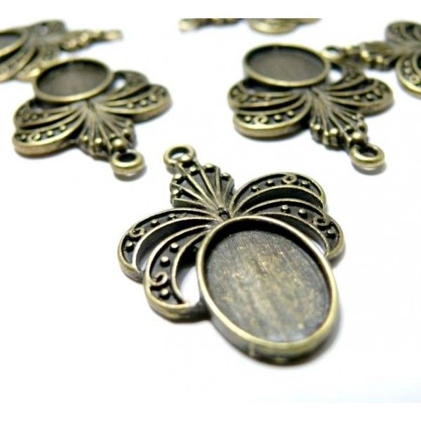 Lot de 10 pendentifs Papillon  Art Deco métal coloris Bronze ref A12167