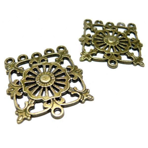 Apprêt bijoux 2 pièces multi connecteur  carre ref2D2360 Bronze 