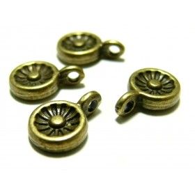 Pendentifs Ronds Tranche de Citron Orange 9 mm – Laiton Finition Bronze