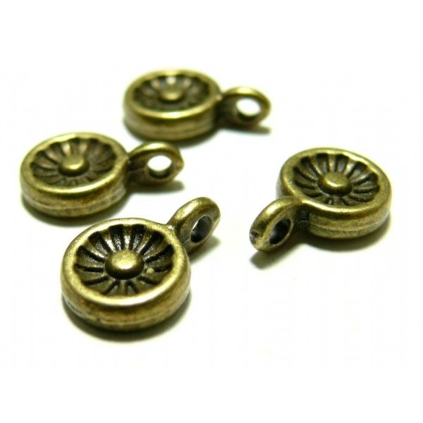 Pendentifs Ronds Tranche de Citron Orange 9 mm – Laiton Finition Bronze