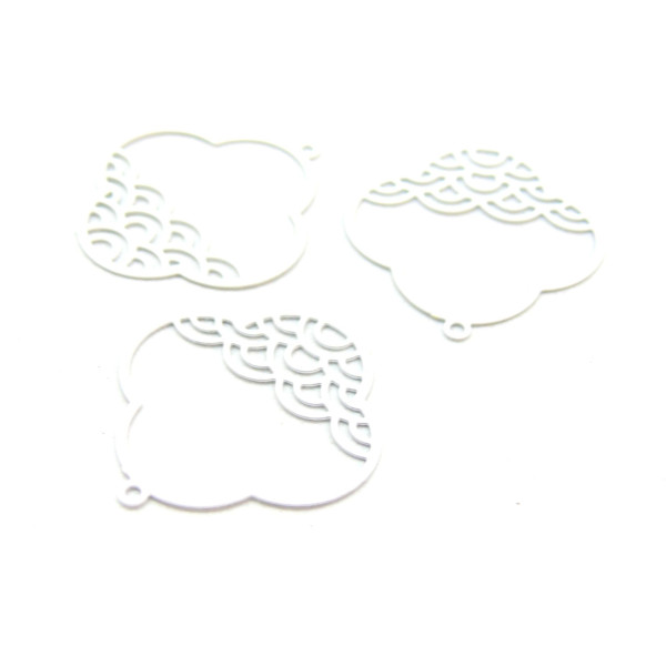 AE11777 PAX 4 Estampes, pendentif,  filigrane, Nuage Zen 20 mm, coloris Blanc