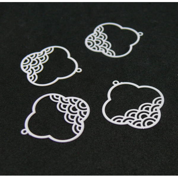 AE11777 PAX 4 Estampes, pendentif,  filigrane, Nuage Zen 20 mm, coloris Blanc