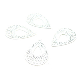 AE117334 PAX 6 Estampes, pendentif,  filigrane, Goutte mandala 19 mm, coloris Blanc