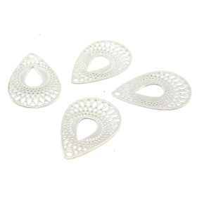 AE117334 PAX 6 Estampes, pendentif,  filigrane, Goutte mandala 19 mm, coloris Argent Vif