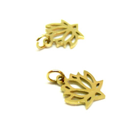 Pendentifs avec anneau, Yoga, Fleur de Lotus 12 mm Acier Inoxydable couleur Doré
