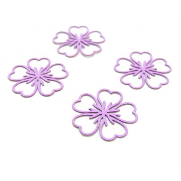 AE112177 Lot de 4 pendentifs filigrane Fleur de Sakura 17 mm Coloris Lilas