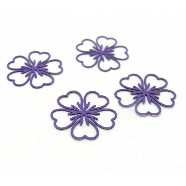 AE112177 Lot de 4 pendentifs filigrane Fleur de Sakura 17 mm Coloris Violet
