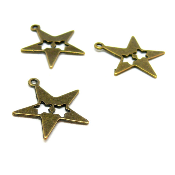 Pendentifs Étoile ajourée 25mm – Métal Bronze
