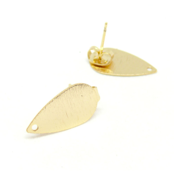 Boucle d'oreille Puce, forme Goutte striées, Laiton finition Doré à l'or fin 18K, avec embouts Papillons