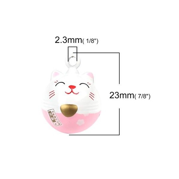 PS110210113 PAX de 2 pendentifs Chat Japonais Rose Grelots 23mm