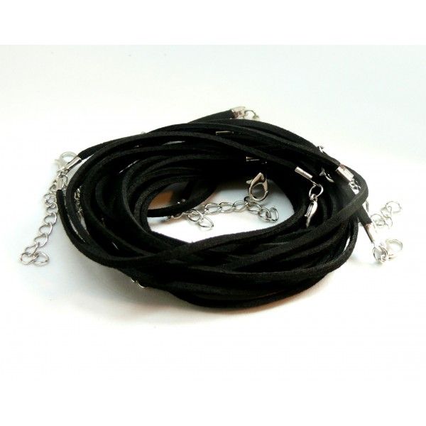 Colliers de cordon en suédine Noires avec chaine de confort