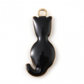 Pendentifs Chat Noir style emaillé 18 mm metal couleur Doré