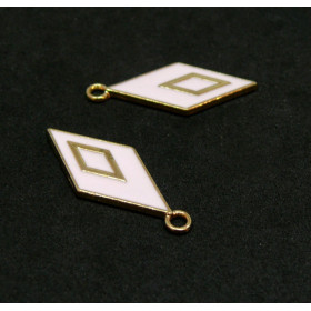 Pendentifs Losange style emaillé 28 par 12 mm Rose metal couleur Doré