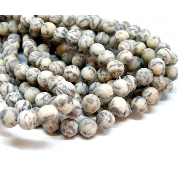 BU11210412153233 Lot 1 fil d'environ 45 perles Rondes 8m Labradorite effet Givre