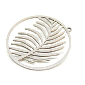 Pendentif  médaillon Feuille de Palmier 30 mm Acier Inoxydable coloris Argenté
