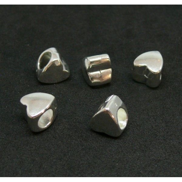 PS11703400 PAX 20 perles intercalaires, slides forme Cœur métal coloris Argent Vif