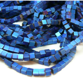 HQ927 Lot 1 fil d'environ 130 perles Hématite Cube 3 par 3mm metallisé coloris 02