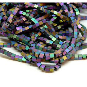 HQ927 Lot 1 fil d'environ 130 perles Hématite Cube 3 par 3mm metallisé coloris 01