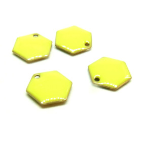 Ref 1 PAX 2 pendentifs Hexagone style emaillé 12 mm  Jaune metal couleur Bronze Doré
