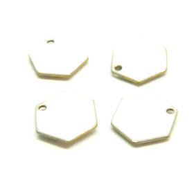 Ref 1 PAX 2 pendentifs Hexagone style emaillé 12 mm Rose Saumon metal couleur Bronze Doré