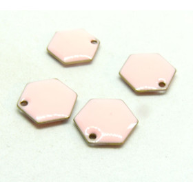 Ref 1 PAX 2 pendentifs Hexagone style emaillé 12 mm Rose Clair metal couleur Bronze Doré