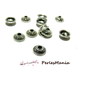 50 Coupelles calottes caps RAJAH ( 2K1658 ) metal couleur ARGENT ANTIQUE