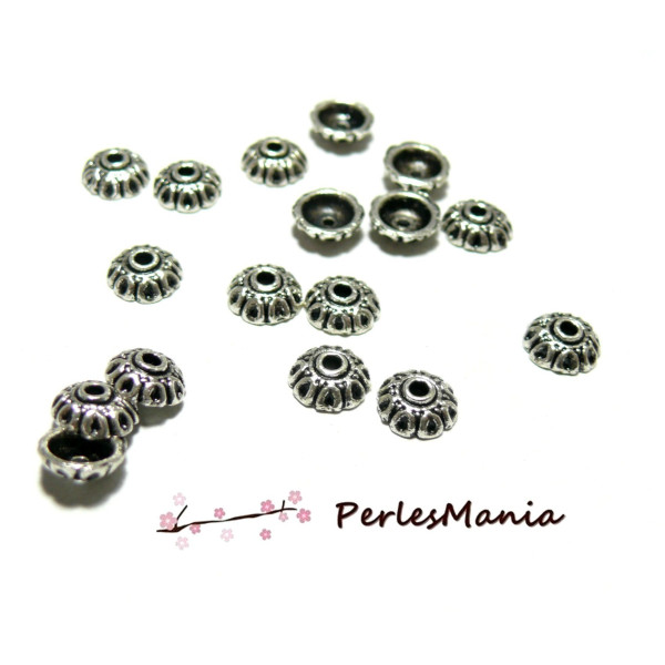 50 coupelles calottes caps DOME ARGENT ANTIQUE 8mm 2N8494