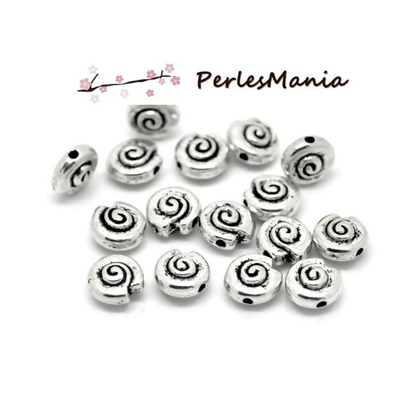 Perles Intercalaire, COQUILLAGE ESCARGOT 8 mm, metal coloris Argent Antique