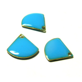 Sequins Médaillons Émaillés Eventail 13x12mm Bleu Turquoise Métal Doré