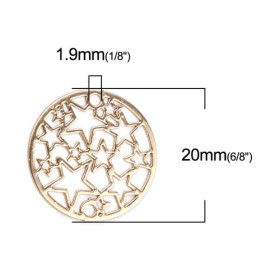 Estampes connecteur filigrane Medaillon Multi etoiles 20mm métal couleur Doré
