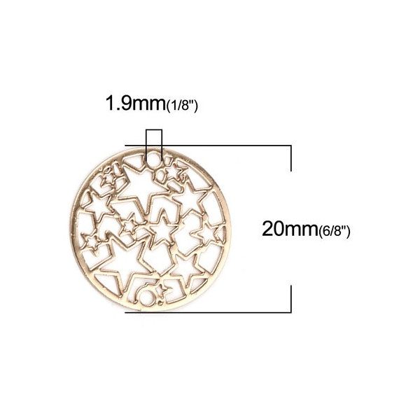 Estampes connecteur filigrane Medaillon Multi etoiles 20mm métal couleur Doré