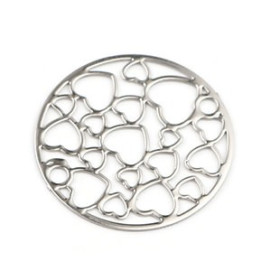Estampes connecteur filigrane Médaillon Multi Cœur 20mm métal couleur Argent Platine