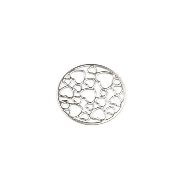 Estampes connecteur filigrane Médaillon Multi Cœur 20mm métal couleur Argent Platine