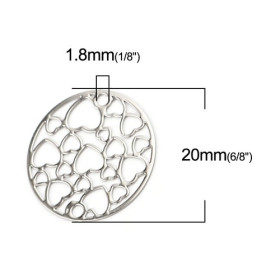 Estampes connecteur filigrane Médaillon Multi Cœur 20mm métal couleur Argent Platine