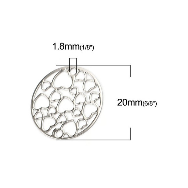 Estampes connecteur filigrane Médaillon Multi Cœur 20mm métal couleur Argent Platine