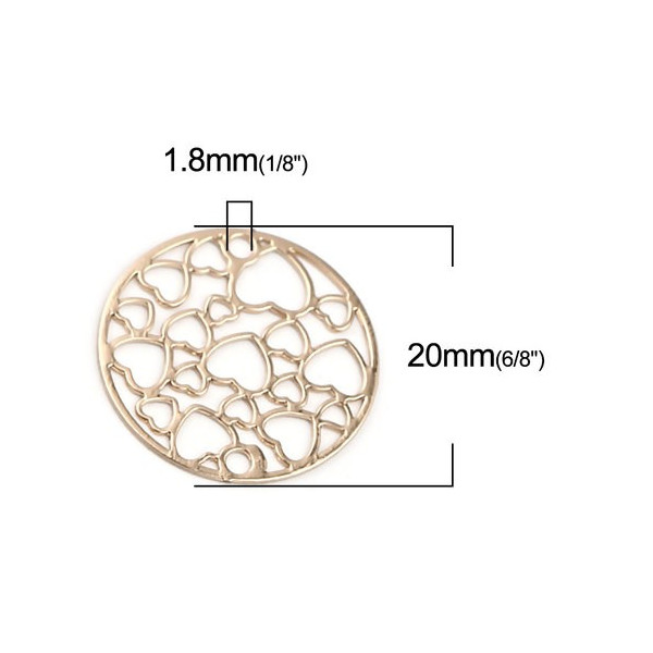 Estampes connecteur filigrane Medaillon Multi Coeur 20mm métal couleur Doré