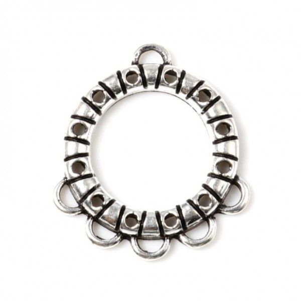 Pendentifs, Chandeliers Cercle 25mm avec 5 anneaux métal coloris Argent Antique