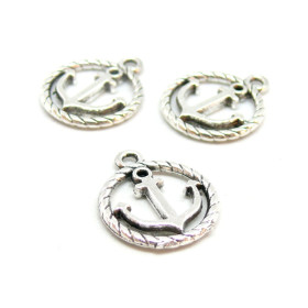 PAX 20 pendentifs breloque ANCRE dans CERCLE metal ARGENT ANTIQUE S1161527