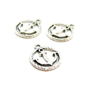 PAX 20 pendentifs breloque ANCRE dans CERCLE metal ARGENT ANTIQUE S1161527