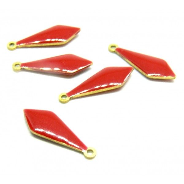 Ref 2 PAX 2 pendentifs forme  Pampilles style emaillé 5 par 16 mm Rouge metal couleur Bronze Doré