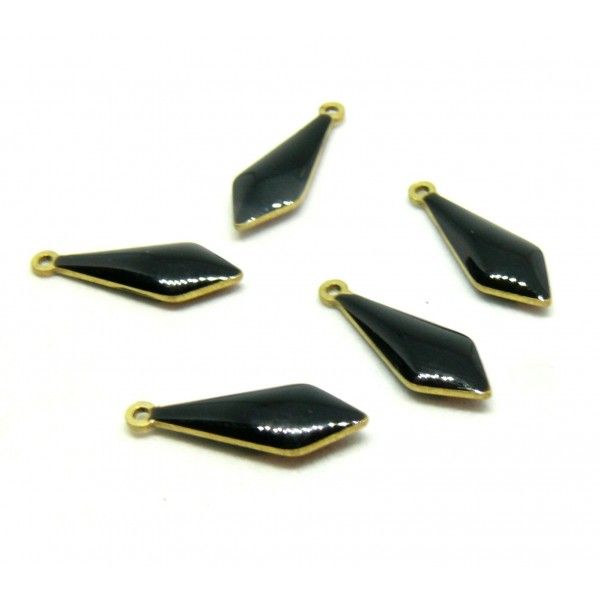 Ref 2 PAX 2 pendentifs forme  Pampilles style emaillé 5 par 16 mm Noir metal couleur Bronze Doré