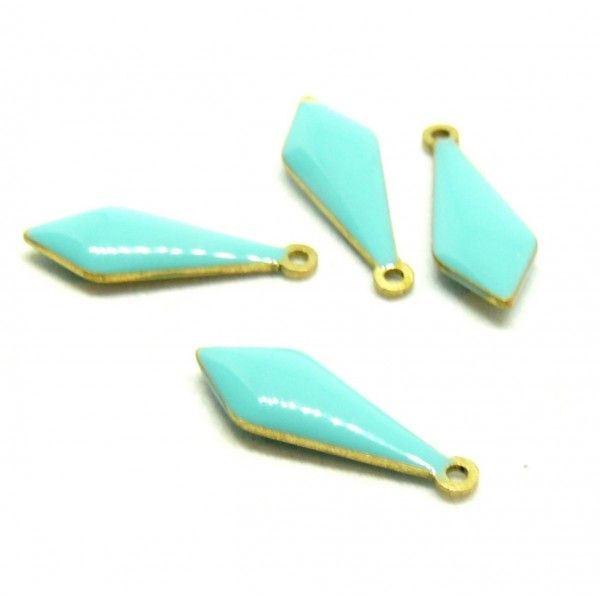 Ref 2 PAX 2 pendentifs forme  Pampilles, style emaillé 5 par 16 mm Turquoise, metal couleur Bronze Doré