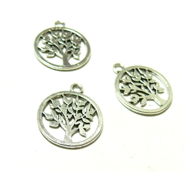 4 pendentifs breloque ARBRE dans Cercle couleur ARGENT ANTIQUE ( S1195877 )